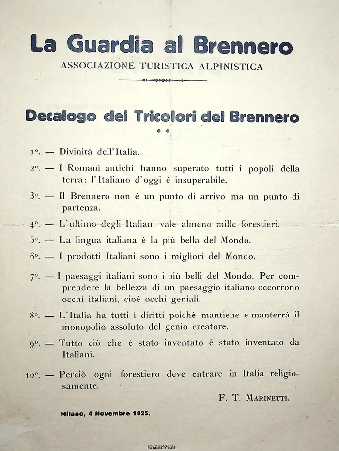 19500 decalogo dei tricolori del brennero prima tiratura 01