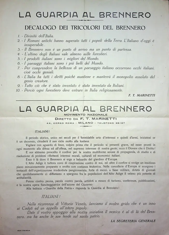 19600 decalogo dei tricolori del brennero seconda tiratura 01