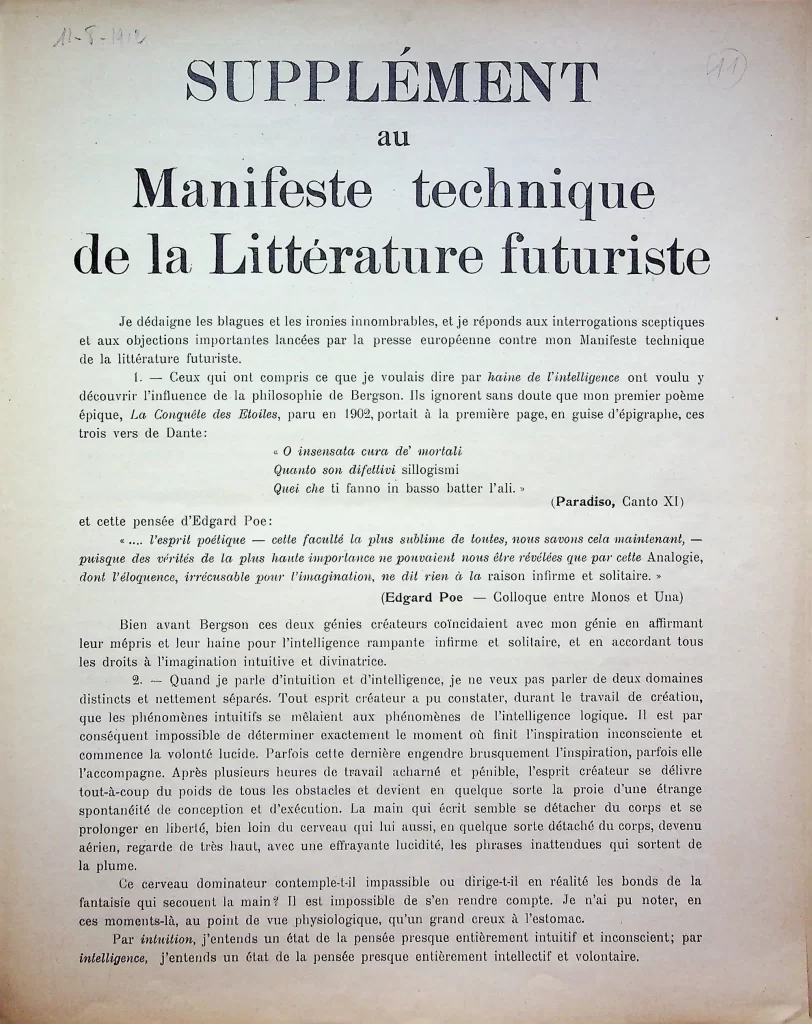 8300 supplement au manifeste technique de la litterature futuriste seconda tiratura 01