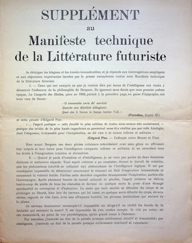 8400 supplement au manifeste technique de la litterature futuriste prima tiratura 01